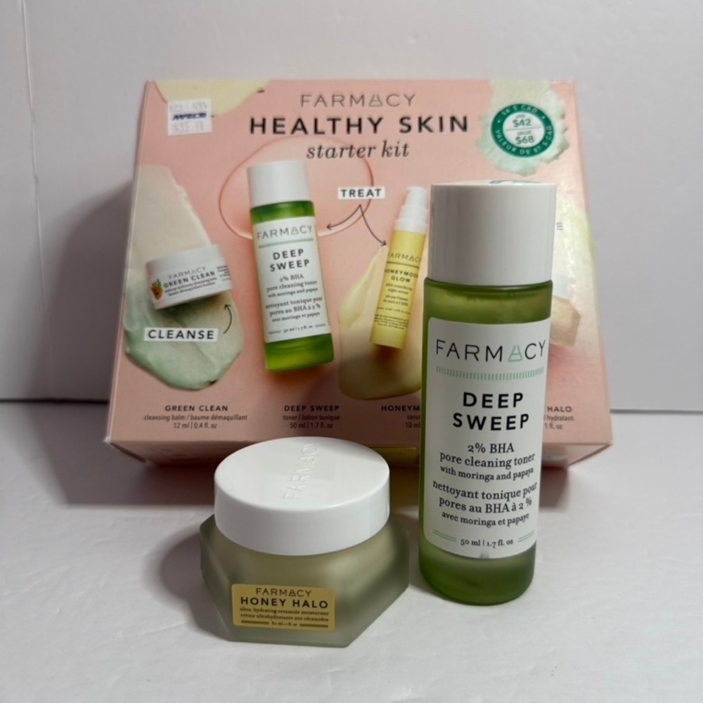 Farmacy Healthy Skin Starter 2‎ Pc Kit Deep Sweep Toner Honey Halo Moisturizer